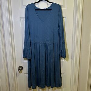 Old Navy Fit And Flare Jersey Knit Dress Sz XXL Tall Rainwater Blue Long Sleeve